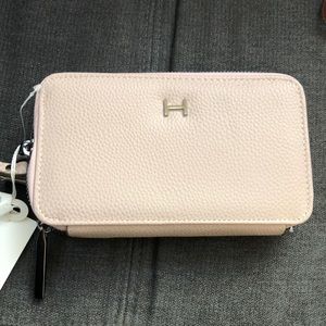 H Halston light pink zip double zip wallet